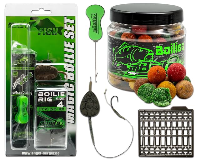 Kit de inicio de boilies Angel-Berger con aguja, topes, anzuelo y plomo