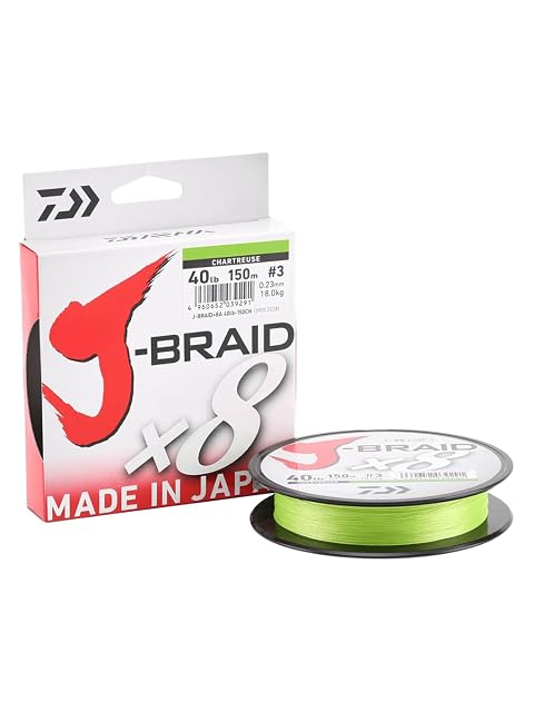 Línea trenzada de pesca Daiwa J-Braid 8 chartreuse de ocho hebras, 300 m