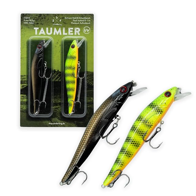 Crankbait para lucioperca Zanderfang TAUMLER negro y oro, 11 cm