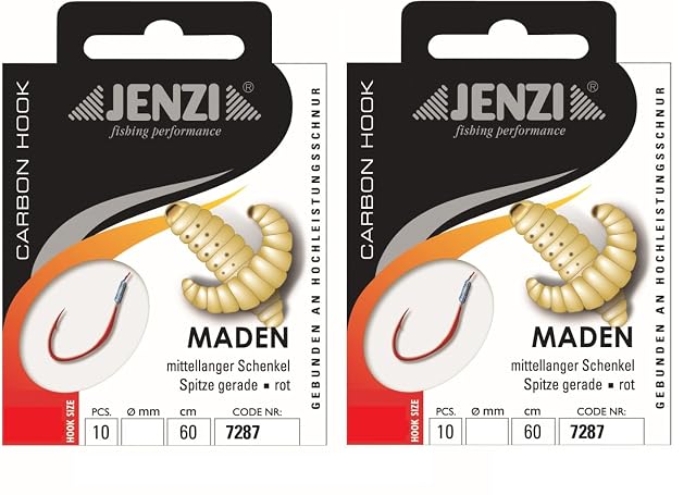 Anzuelos para asticot Jenzi montados en bajos de línea de 60 cm, talla 12