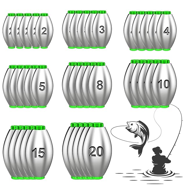 Juego de 50 plomos oliva corredizos BSTDAYEVER con núcleo extraíble