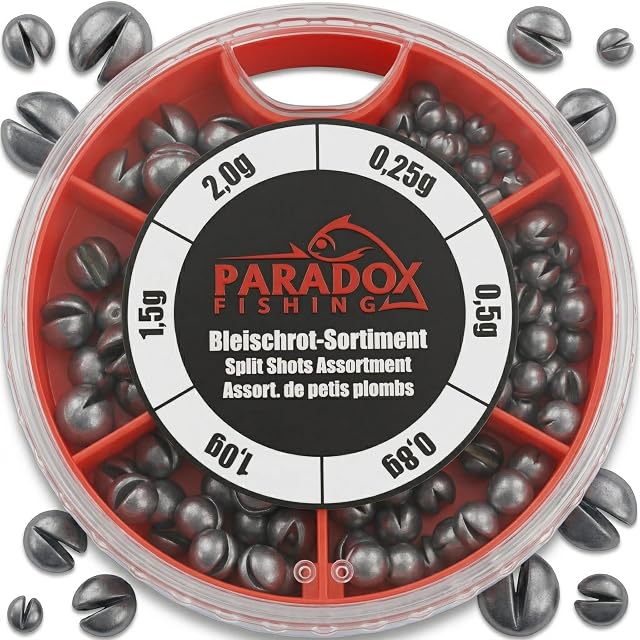 Caja dosificadora de plomos partidos Paradox Fishing, de 0,25 a 2,0 g