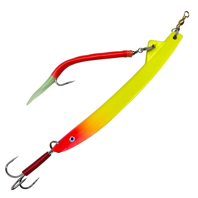 Pilker plátano de zinc sin plomo Mega Fishing MF Bergmann con makk de goma fluorescente