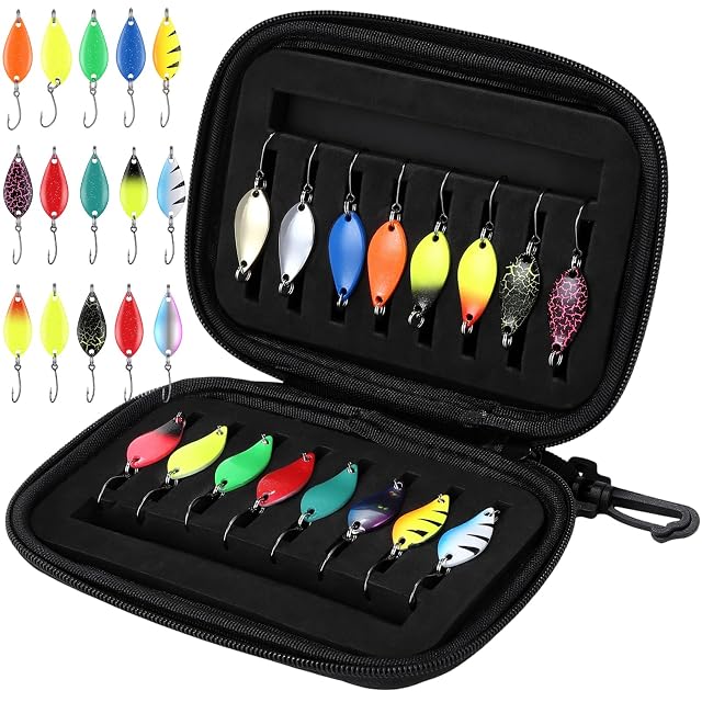Juego de dieciséis cucharillas para trucha Woxovo con caja de guardado