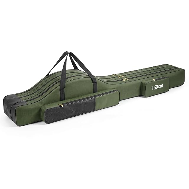 Bolsa de cañas de pesca verde Axrye de 150 cm con tres compartimentos
