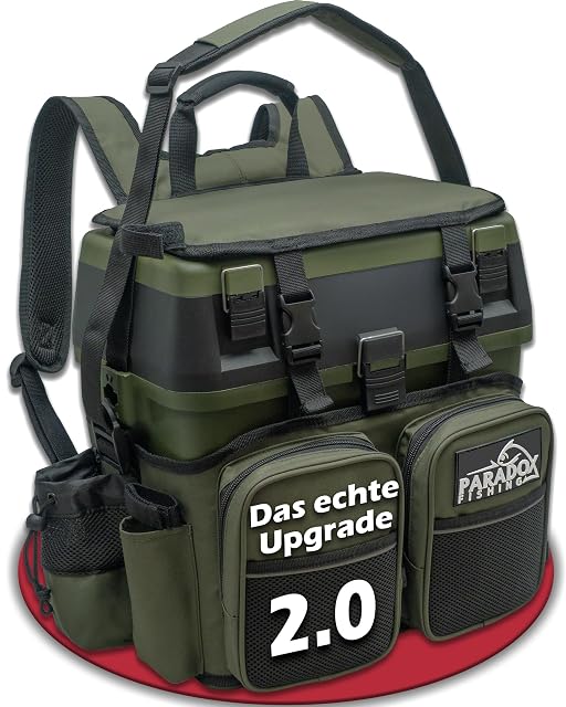 Caja-asiento, mochila y caja de material Paradox Fishing 3 en 1 en negro y verde