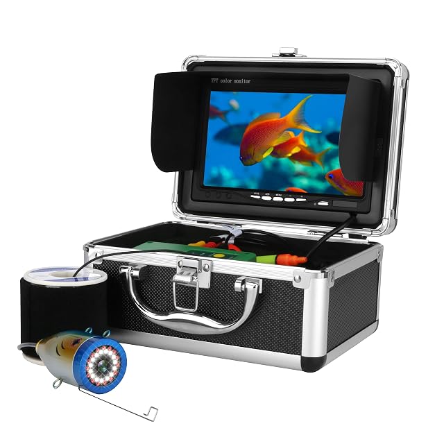 Cámara de pesca subacuática MOUNTAINONE de 7 pulgadas con monitor y maletín de transporte