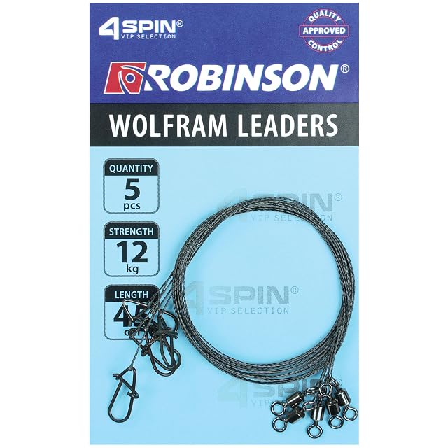 Bajo de línea de tungsteno Robinson para lucio y lucioperca, 45 cm, juego de cinco